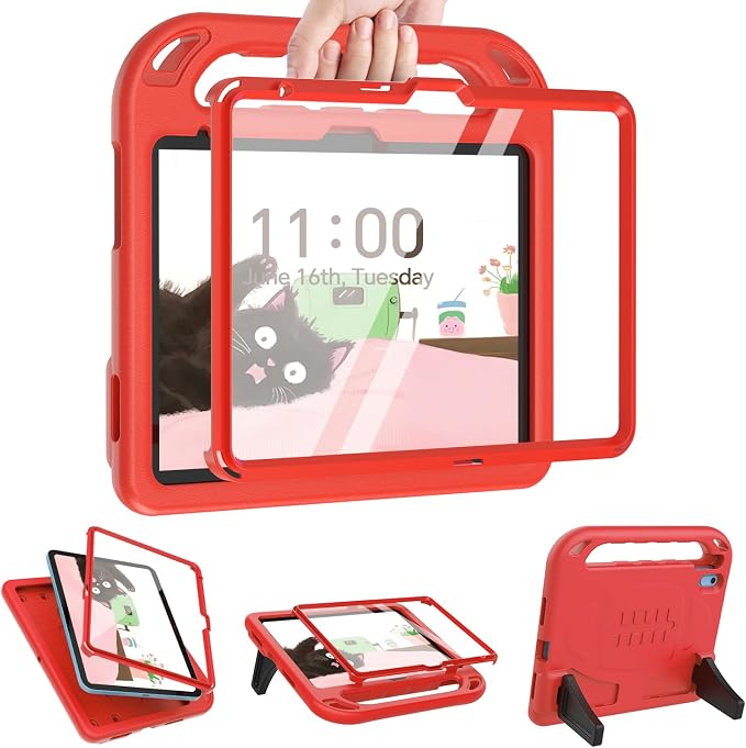 TIRIN Kids Case for iPad A16 11th Generation 2025/iPad 10th Generation 2022 with Built-in Screen Protector Shockproof Handle Stand iPad Case for Kids Black