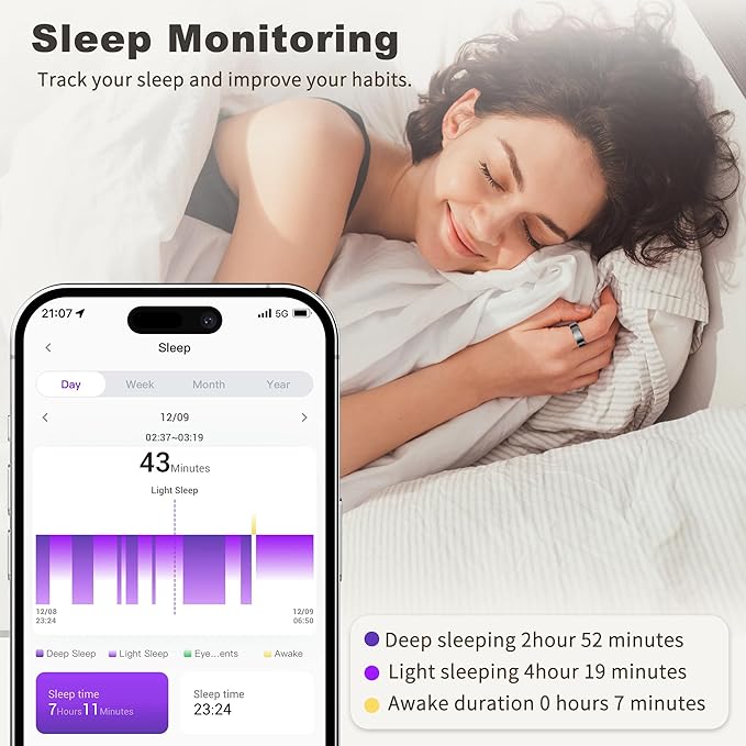 RIFESI Smart Ring for Women Men, Fashion Minimalist Fitness Ring & Sleep Tracker Ring with Heart Rate, Blood Pressure,5ATM Waterproof Health Ring,Gifts for Women Men Gift,No Subscription (9,Black)