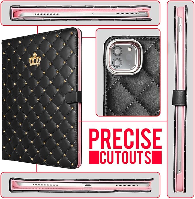 for iPad Pro 11 inch Case 2022(4th Gen)/2021(3rd Gen)/2020(2nd Gen)/2018 (1st Gen)Cute Crown Bling Diamond PU Leather Smart Auto Sleep/Wake Stand Shockproof Cover for iPad Pro 11 Inch Black
