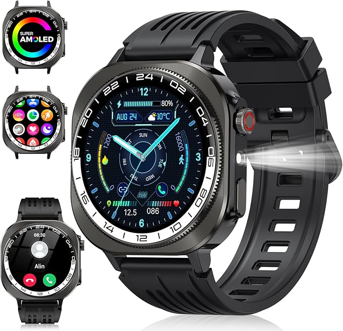 Smart Watch, 2026 AMOLED 1.43" Fitness Smartwatch for Men Women, Bluetooth 5.4 Call, 130+Sports Modes, 60+Days Flashlight, Heart Rate/Sleep Monitor, IP68 Waterproof Activity Tracker for Android iOS