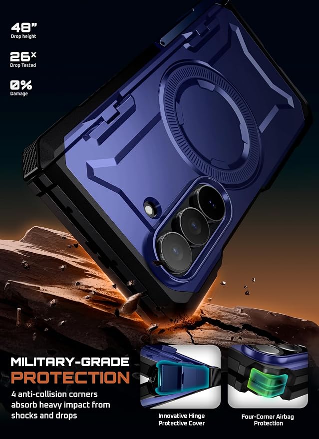 SUPCASE for Samsung Galaxy Z Fold 7 Case with Kickstand Azure | Compatible with MagSafe Tempered Glass Screen Protector Military-Grade Protection Hinge Coverage Unicorn Beetle Grip