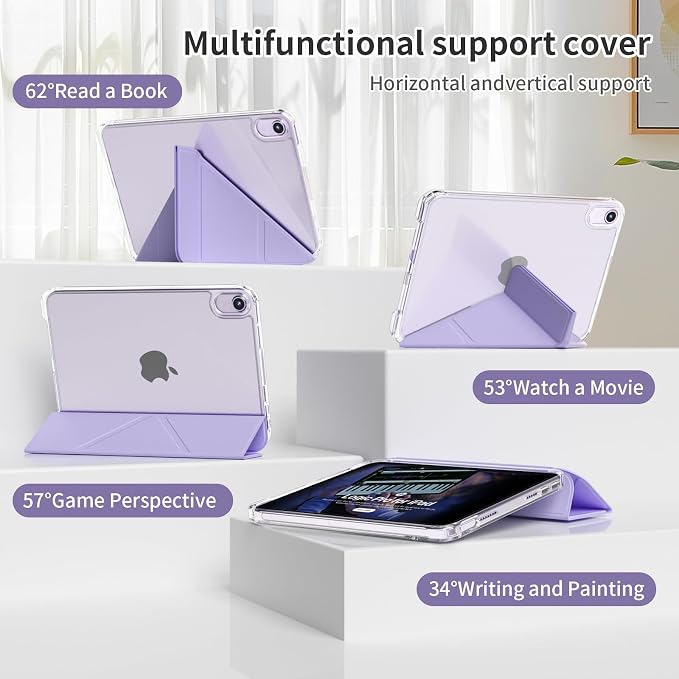 Case for iPad mini 7 (A17 Pro 2024) / iPad mini 6 2021 8.3 Inch | Slim Light Clear Anti-Yellow Transparent Back Cover Multi-Angle Stand Protective Case Auto Sleep/Wake (Black)