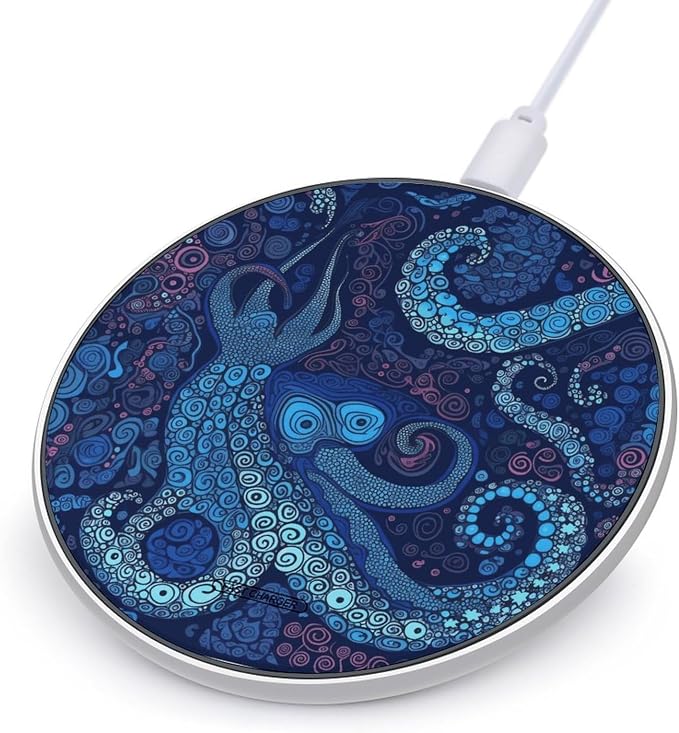 Blue Octopus Wireless Charger with USB Cable Qi-Certified 10W Fast Wireless Charging Pad Portable Charging Station Anti-Slip Slim Charger Mat for All Qi-Enabled Phones