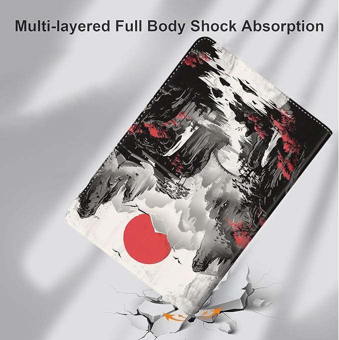 Case for iPad (A16) 11th Generation 11 Inch (2025) iPad 10th Generation 10.9 Inch (2022)，Slim Fit Foldable Standing Cover Case with Auto Sleep/Wake ，Red Moon Japanese Landscape