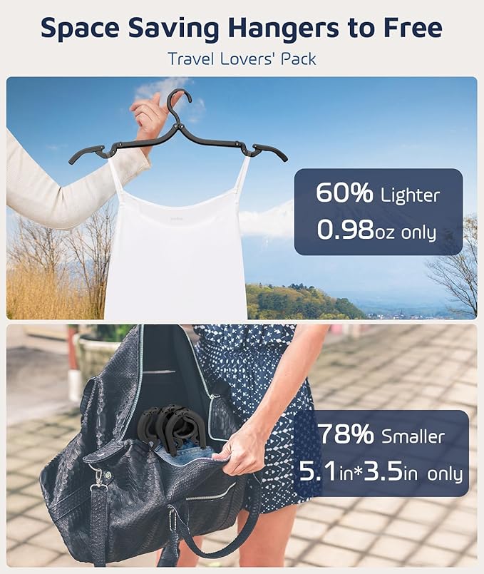 20 Pcs Travel Hangers, Cruise Ship Essentials Foldable Hangers Plastic Travel Essentials, Portable Cruises Must Haves 2026 for Suitcase, RV Camping Airplane Europe Vacation Essential, Black