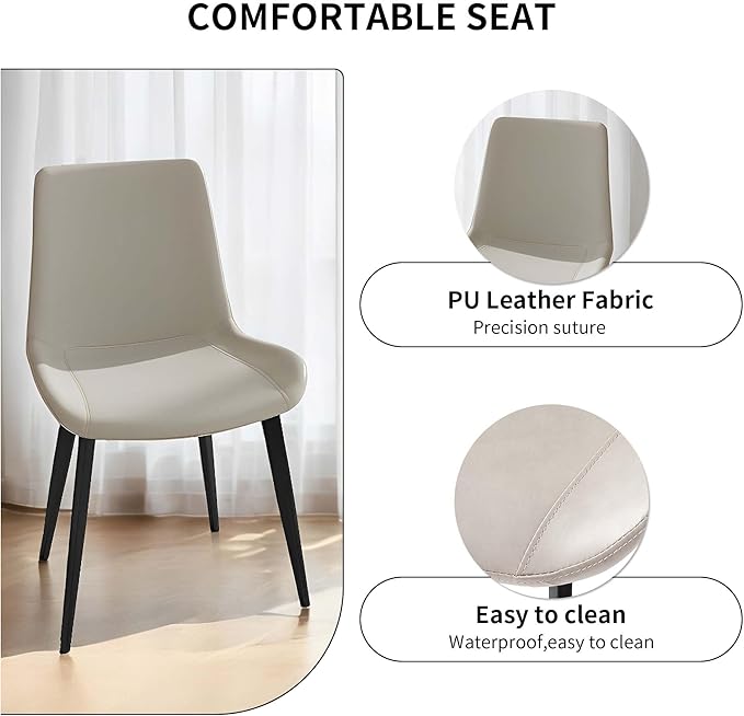 Dining Chairs, Modern PU Leather Dining Room Chair with Sturdy Metal Legs, Upholstered Seat Dinner Chairs Accent Side Chairs for Indoor Kitchen Living Room Restaurant Cafe (Cream, Set of 8)
