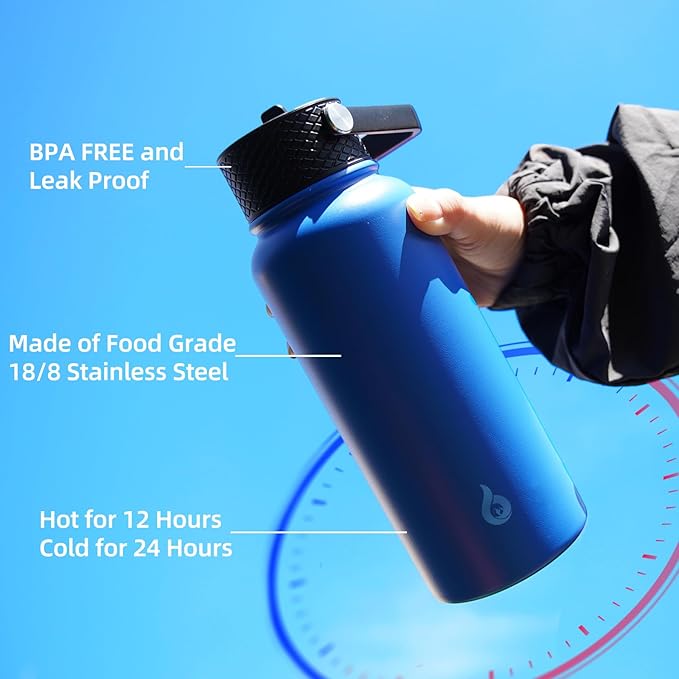 BJPKPK Insulated Water Bottles with Straw Lid, 40oz Stainless Steel Water Bottles with 3 Lids, BPA Free Leakproof Thermo, Tumblers, Cups for Sports, Gym- Mint