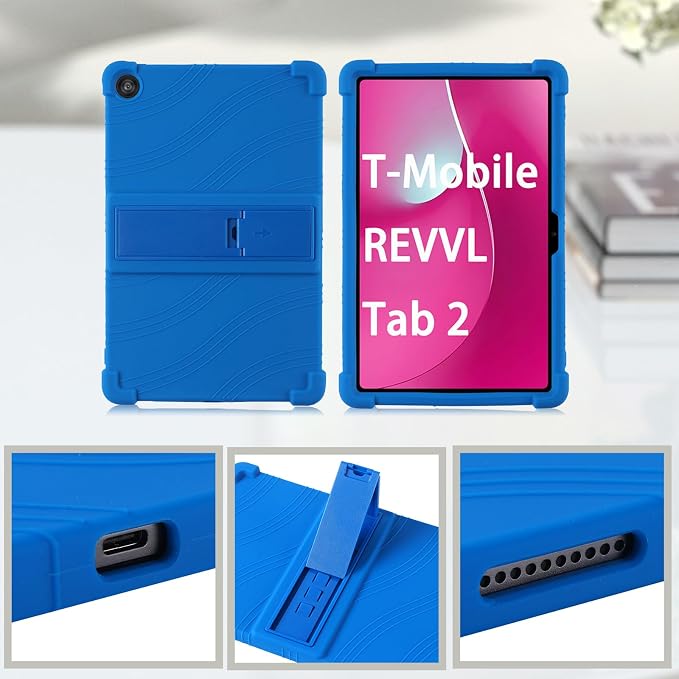 for Revvl Tab 2 Case (2025) Kids Soft Silicone Cover for Tmobile Revvl Tab 2 Tablet Case with Stand (Black)