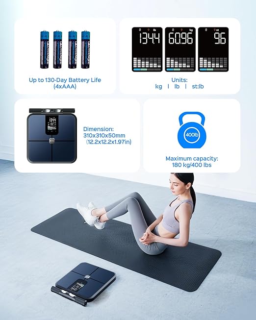 Tychesy Smart Pod Scale for Full Body Composition, 8-Sensor Smart Analyzer Measures Fat, Muscle Mass, BMI, Digital Bathroom Scale Syncs with App for 24 Users, FSA&HSA Eligible