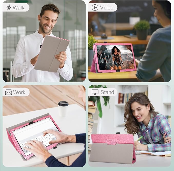 Case for T-Mobile Revvl Tab 2 Tablet - Folio Premium PU Leather Protective Stand Cover with Auto Sleep/Wake Almond Blossom