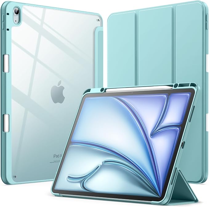 JETech Case for iPad Air 13-Inch M4/M3/M2 (2026/2025/2024) with Pencil Holder Clear Transparent Back Shell Slim Stand Shockproof Tablet Cover Auto Wake/Sleep (Black)