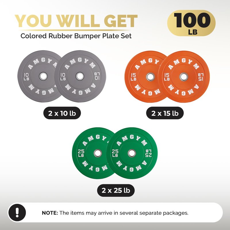 AMGYM Color Olympic Bumper Plate, Weights Plates, Bumper Weight Plate, Steel Insert, Strength Training（100 lb set new）