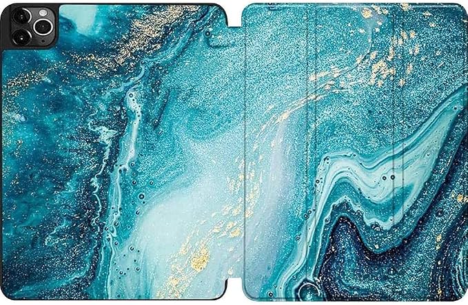 SaharaCase Marble Series Folio Case for Apple iPad Pro 12.9 (4th5th and 6th Gen 2020-2022) [Shockproof Bumper] Rugged Protection Antislip Grip Leather Kickstand (Green)