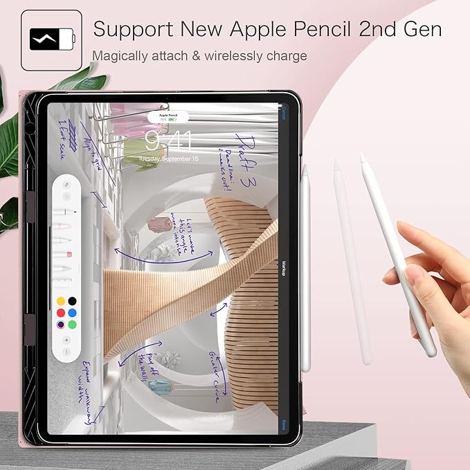 Fintie Multi-Angle Folio Case for iPad Pro 12.9 6th/5th/4th/3rd Generation | Multiple Viewing Angles Pencil Holder &amp Storage Pocket Drop Protection Pencil Charging Auto Sleep/Wake Blooming Hi