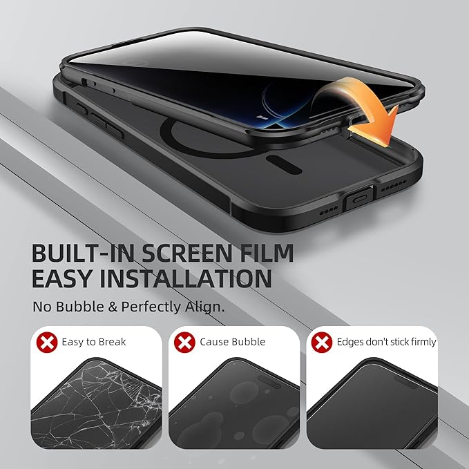 BERFY Magnetic for iPhone 16 Pro Case, Compatible with MagSafe, Built-in Privacy Screen Protector and Upgraded Camera Protection, Anti-Spy Full Body Shockproof Phone Case for 16 Pro 6.3", Matte Black