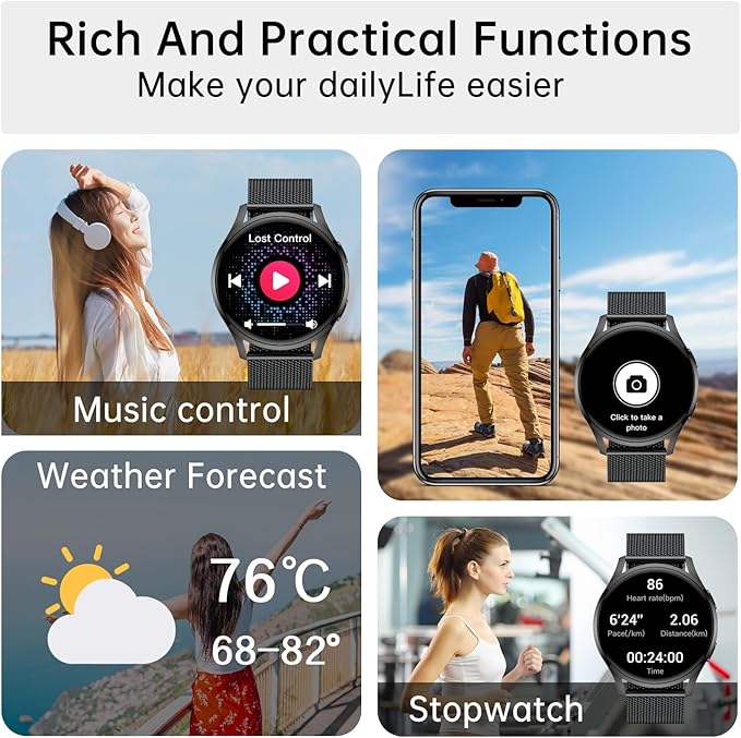 Smart Watch for Men Women Fitness: Waterproof Make/Answer Call Smart Watches for Men Digital Mens Watches Running Step Tracker Smartwatch Android Phones iPhone Samsung Compatible Heart Rate Monitor