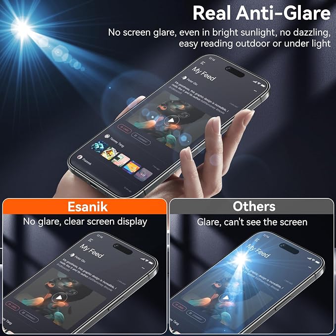 Esanik for iPhone 15 Pro Matte Glass Screen Protector [Auto-alignment] Anti-Glare &amp Anti-FingerprintAnti-ReflectionBubble Free Smooth as Silk 2 Pack 9H Glass Screen Cover
