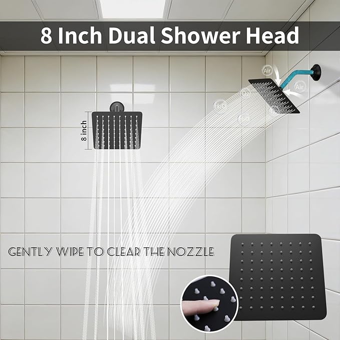KATAIS Shower Faucet Set Matte Black Shower System with 12 inch Ceiling Mounted Shower Head and Dual 8 inch Wall Mounted Shower Head, Digital Display Shower Fixtures with Handheld Spray