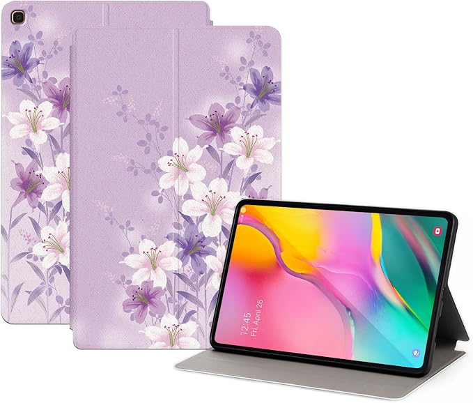Case for Samsung Galaxy Tab A 10.1 Case 2019 Only Fit (SM-T510/ SM-T515/ SM-T517 Case) Premium PU Leather Cover Shockproof Protective Cover Folding Stand Case Black Flowers