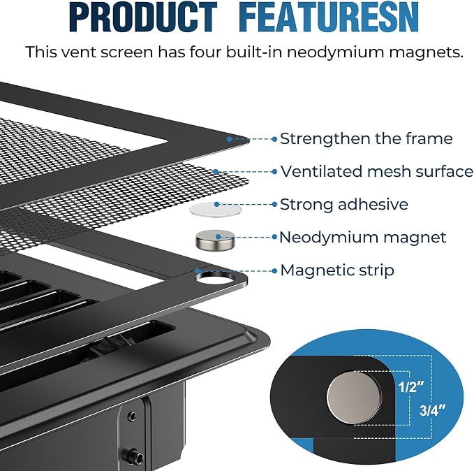 Magnetic Vent Covers with Vent Screen 5.1x11.3 Inch, Ceiling Air Vents to Block