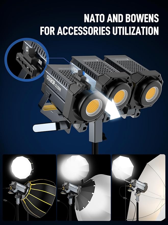 Video Light, COLBOR CL220R RGB 250W Max Continuous Lighting 2700-6500K CRI97+ 31,400Lux@3.3ft COB Studio Light with Bowens Mount APP 13 Light Effects for Film Live, Video-Light-Studio-LED-Photography