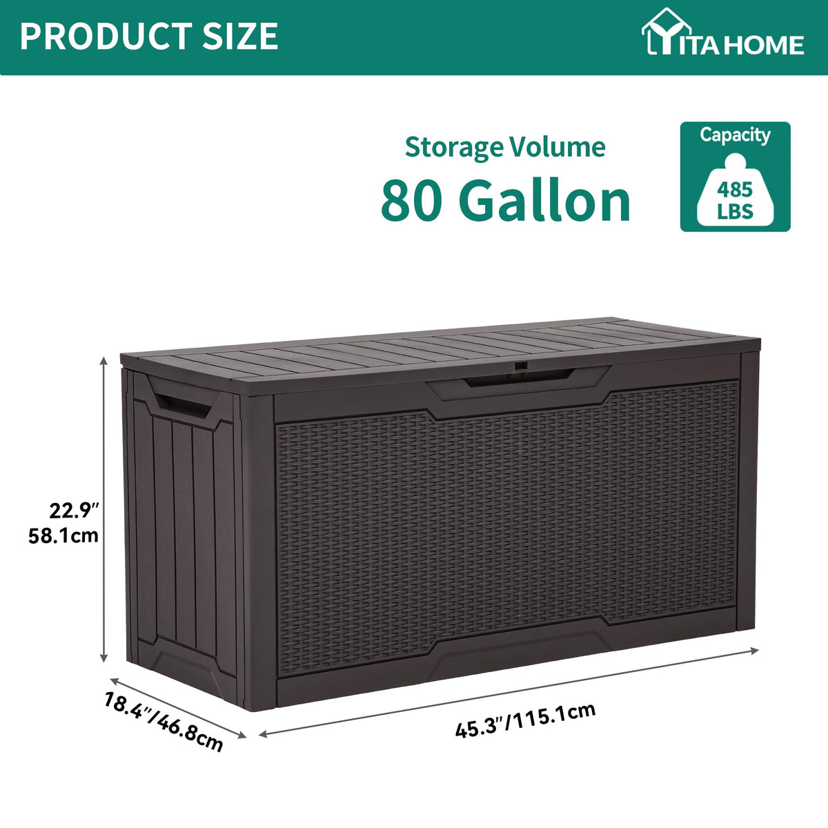 YITAHOME 80 Gallon Resin Deck Box, Weather Resistant Outdoor Rattan Storage Box, Lockable Indoor Outdoor Storage for Supplies and Essentials, Dark Brown