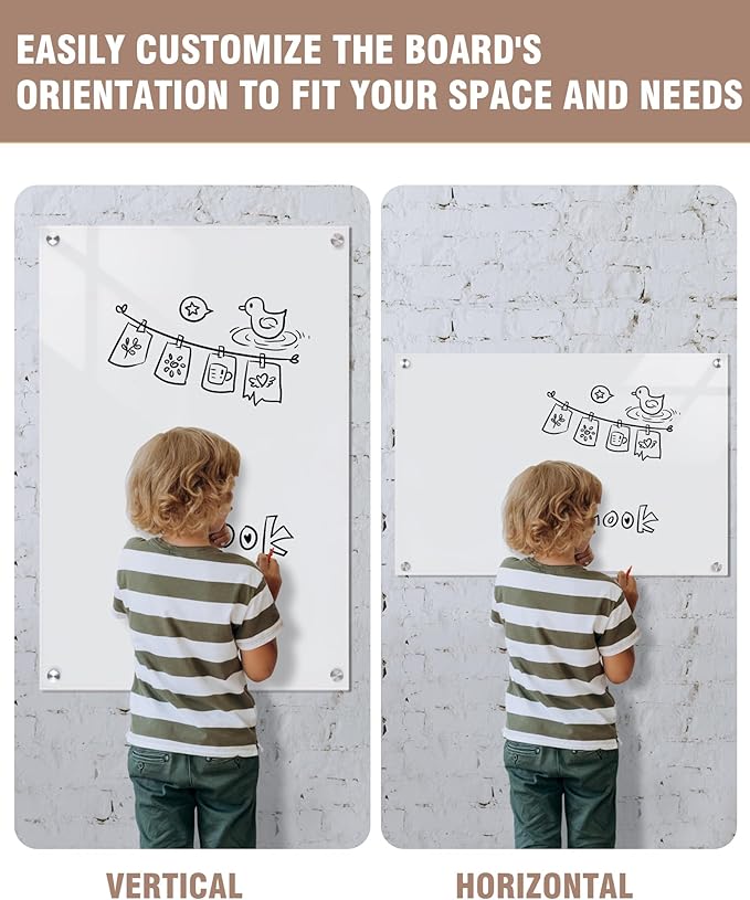 Mifuro Magnetic Glass Whiteboard，36"x24" Wall Mounted Frameless Dry Erase Board for Office, Home & School Ultra White