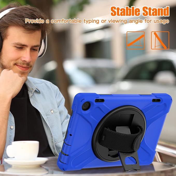 Rugged Case for Amazon-Kindle-Fire-HD-8 &amp 8 Plus Tablet (12th Generation 2022) 8“ w/ 360° Rotating Hands-Free Kickstand Full Body Armor Heavy Duty Shock-Proof Cover w/Hand/Shoulder Strap(Black)