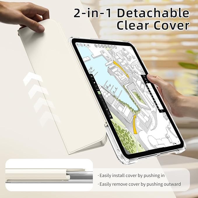 Detachable Case for iPad A16 11th Gen 11/10th Gen 10.9 Black | Slim Transparent Shell Back Soft Shockproof TPU Frame Without Pencil Holder Auto Sleep/Wake