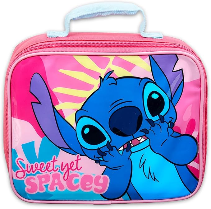Disney Stitch Backpack and Lunch Bag for Girls, Kids - Bundle with 16" School Bag, Lunch Box, Water Bottle, Stickers, More | Lilo and Stitch Backpack with Lunchbox Set