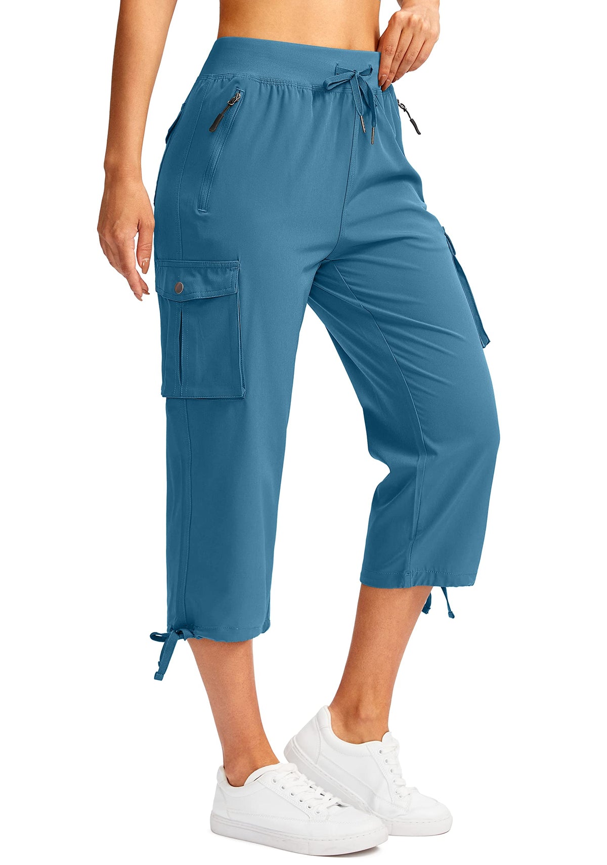 Soothfeel Women's Cargo Capris Pants with 6 Pockets Lightweight Quick Dry Travel Hiking Summer Pants for Women Casual (Blue, 3XL)