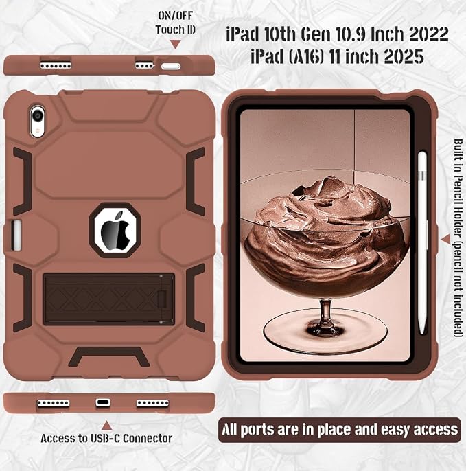 Case for iPad 11 11th Gen (A16) 2025 &amp 10th Gen 2022 10.9 Purple+Green | Kickstand | With Pencil Holder | Drop-Proof Silicone+Hard Shell | Raised Edge Protects Screen&ampCamera | Heavy Duty Pr