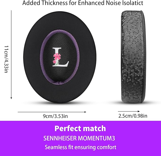 Magic Ice Gel Replacement Earpads for SENNHEISER MOMENTUM3 - Black/Purple, Comfortable & Durable