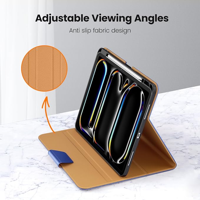 DTTO for iPad Pro 13 Inch Case M5/M4 2025/2024 Magnetic Clasp Multiple Angles Auto Wake/Sleep Premium Leather Business Folio Stand Smart Cover with Pencil Holder for iPad Pro 13 Blue