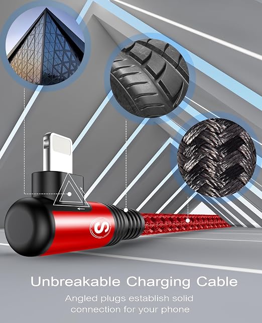 Right Angle i Phone Charger Cable 2-Pack 10FT [Apple MFi Certified] Ligtning Cable Fast Charging Nylon Braided Compatible with i Phone 14/13/12/11 Pro Max/XS MAX/XR/XS/X/8/7/Plus/6S/6/SE/5S/i Pad