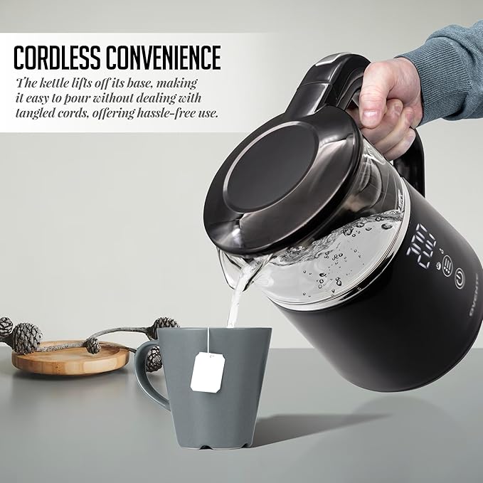 OVENTE 1L Electric Kettle with Temperature Control, 1500W, Black KD95B