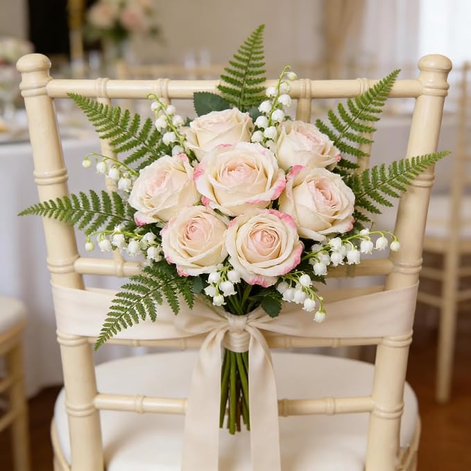 Kimura's Cabin 12pcs Lifelike Faux Silk Roses Flowers with Stem Artificial Rose Bouquet Fake Vintage Roses Dried Flower for Valentines Day Home Centerpiece Wedding Party DIY Decoration(Pink White)