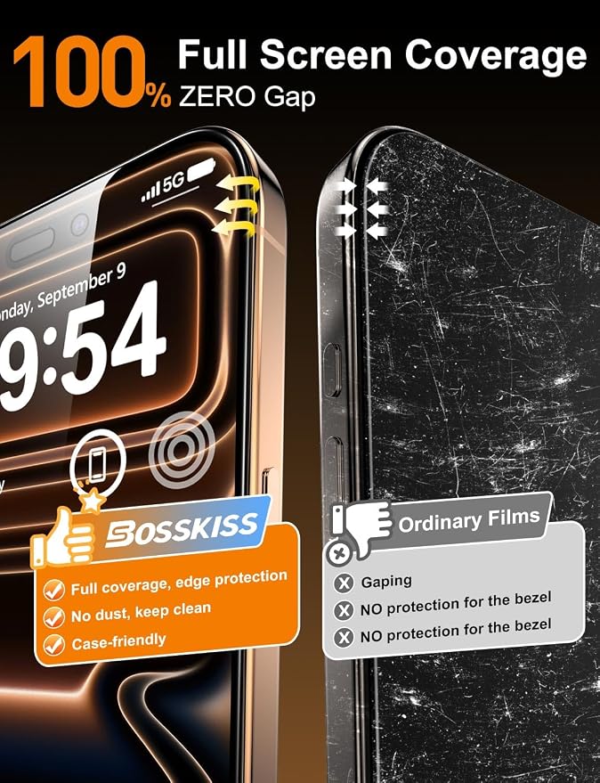 BossKiss for iPhone 11/iPhone XR Screen Protector TOP 9H Hardness Military Grade Shatterproof HD Tempered Glass Full Coverage Anti-Scratch Easy Installation Case Friendly 2 Pack