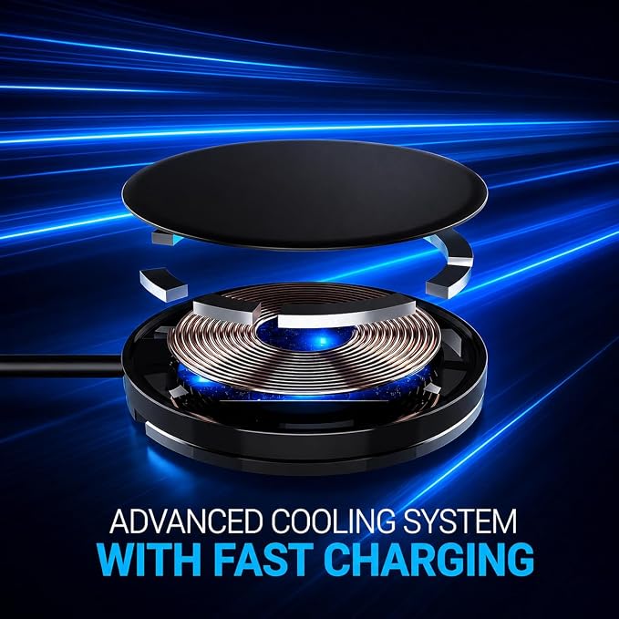 15W Magnetic Wireless Charger with Detachable USB-C Cables &amp USB-A Adapter | Fast Charging Pad with Foldable Stand Support Advanced Cooling Flat MagSafe Fast Charger for iPhone Android &amp Track