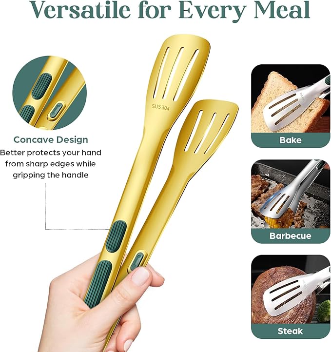 HomeEssentials1208 304 Stainless Steel Kitchen Tongs, 11.2 Inch Heat-Resistant Cooking Tongs with Non-Slip Silicone Grip, Locking & Hanging Design for Grilling, BBQ, Frying & Serving.