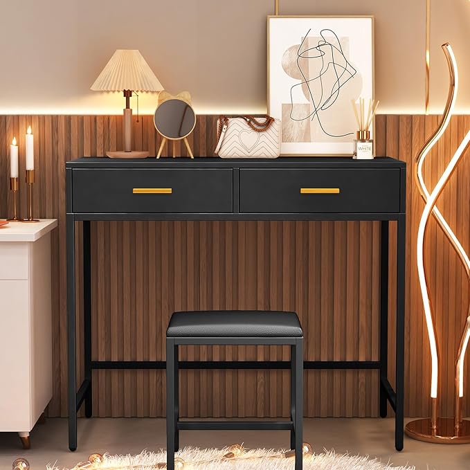 36" Vanity Desk, Small Makeup Vanity Desk with 2 Storage Drawers, Black Vanity Table for Girls Gifts, Bedroom Small Spaces