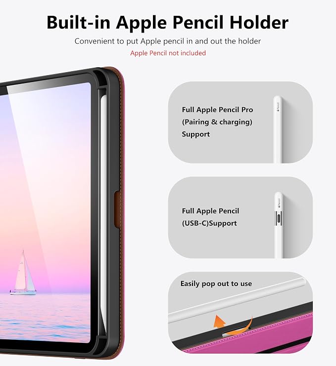 DTTO for iPad mini 7 A17 Pro 2024 aslo fit iPad mini 6 2021 Brown | 360 Degree Rotating Premium Faux Leather Folio Stand Cover with Pencil Holder Auto Sleep/Wake Multiple Angles Hand Strap