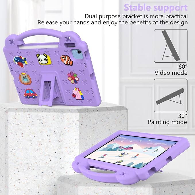 Kids Case for iPad Air 13 (2026/2025/2024) M4/M3/M2 &amp iPad Pro 13 2024 &amp iPad Pro 12.9 Cover 6th/5th/4th/3rd Gen (2022/2021/2020/2018) DIY Figures EVA Rubber Handle Stand Shockproof Bumper