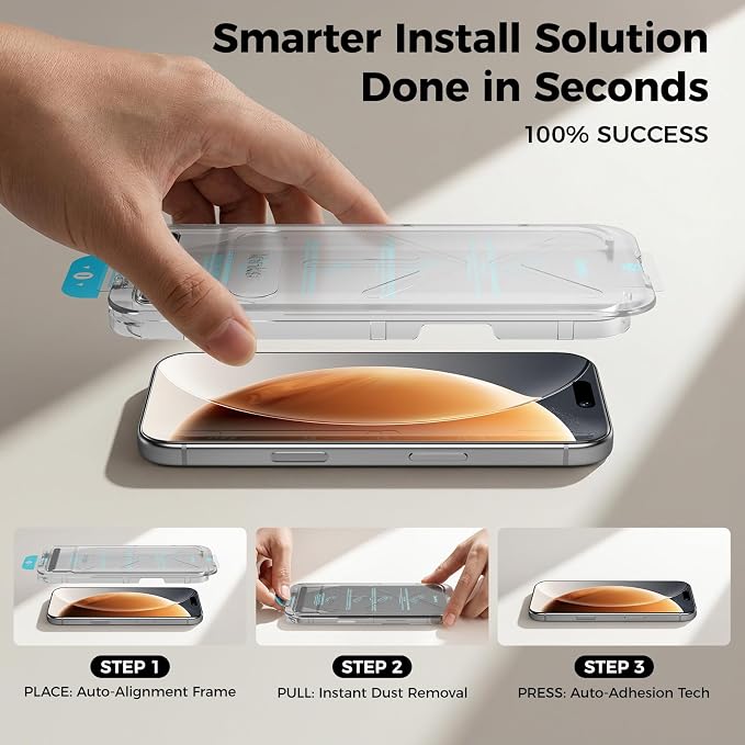 BENKS OmniWarrior for iPhone 17 Pro Max Screen Protector 3D Full Coverage Tempered Glass Shatterproof &amp Scratch Resistant Eye-Friendly HD Clarity Easy Foolproof Installation