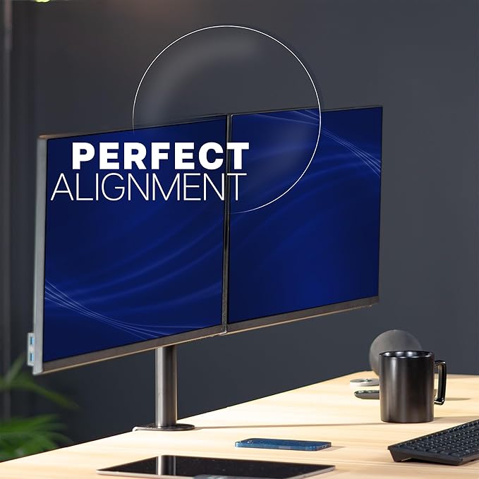VIVO Dual LCD LED 21 to 32 inch Monitor Desk Mount, Heavy Duty, Adjustable Telescoping Arms, Flush Wall Setup, Fits 2 Screens, Black, STAND-V002E