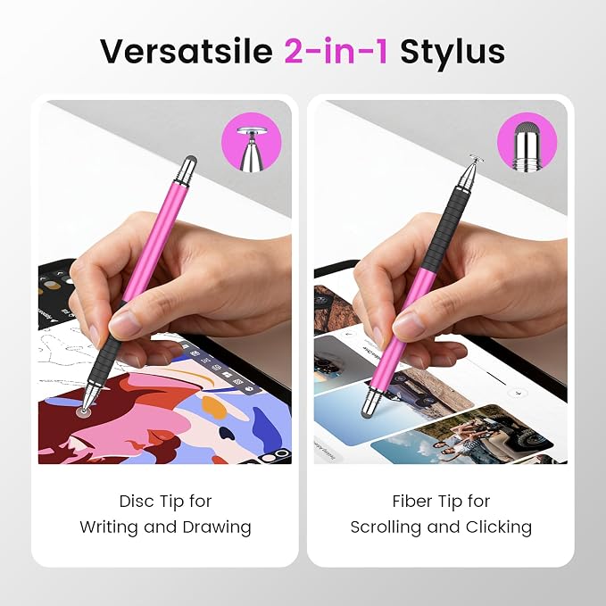 MEKO Stylus Pen for Touchscreen 2-in-1 Universal Stylus 6Pcs | MEKO 1st Gen Stylus Fiber &amp Disc Tips High Precision Work for iPad iPhone Android Tablets All Touch Screens-Black
