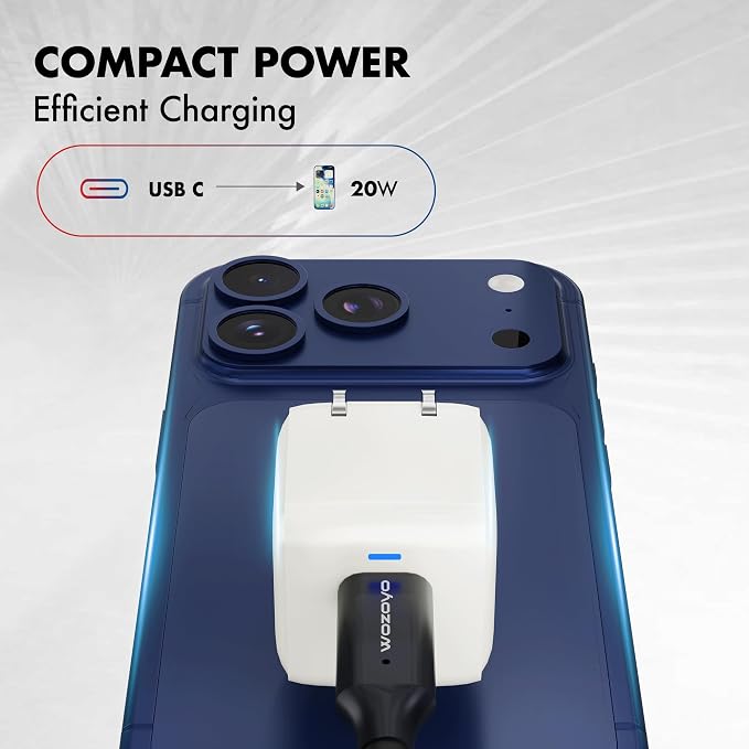 PD 20W GaN Charger Wozoyo Type-C Fast Charger Compatible for iPhone 17/16/16 Pro Max/15 Series/iPad Pro Smartphones &amp Tablets QC 3.0Compact Foldable Plug Design Smart Power Delivery