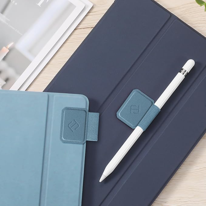 Fintie 4 Pack Pen Loop Holder for Apple Pencil Pro, Apple Pencil (USB-C / 1st / 2nd Generation) and Stylus Pens, Elastic Adhesive Leather Sleeve Attached to Cases, Ocean Blue