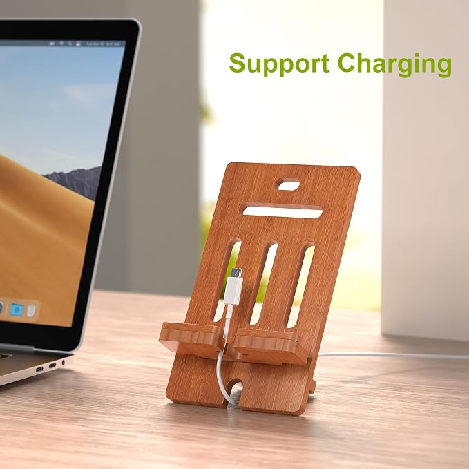 Pezin &amp Hulin Cell Phone Tablet Stand Bamboo Wooden Smartphone Desktop Dock Holder Compatible with Pad Tablet Mini E-Reader (Brown)