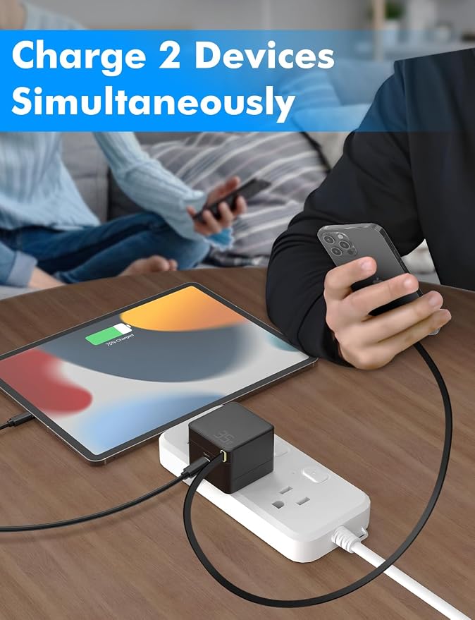 USB C Retractable Charger GaN PD 35W Charger Block Black | Type C Cable Portable Wall Phone Fast Charging Adapter Foldable Plug for iPhone 17/16/15 Pro Max/iPad/Galaxy/Pixel